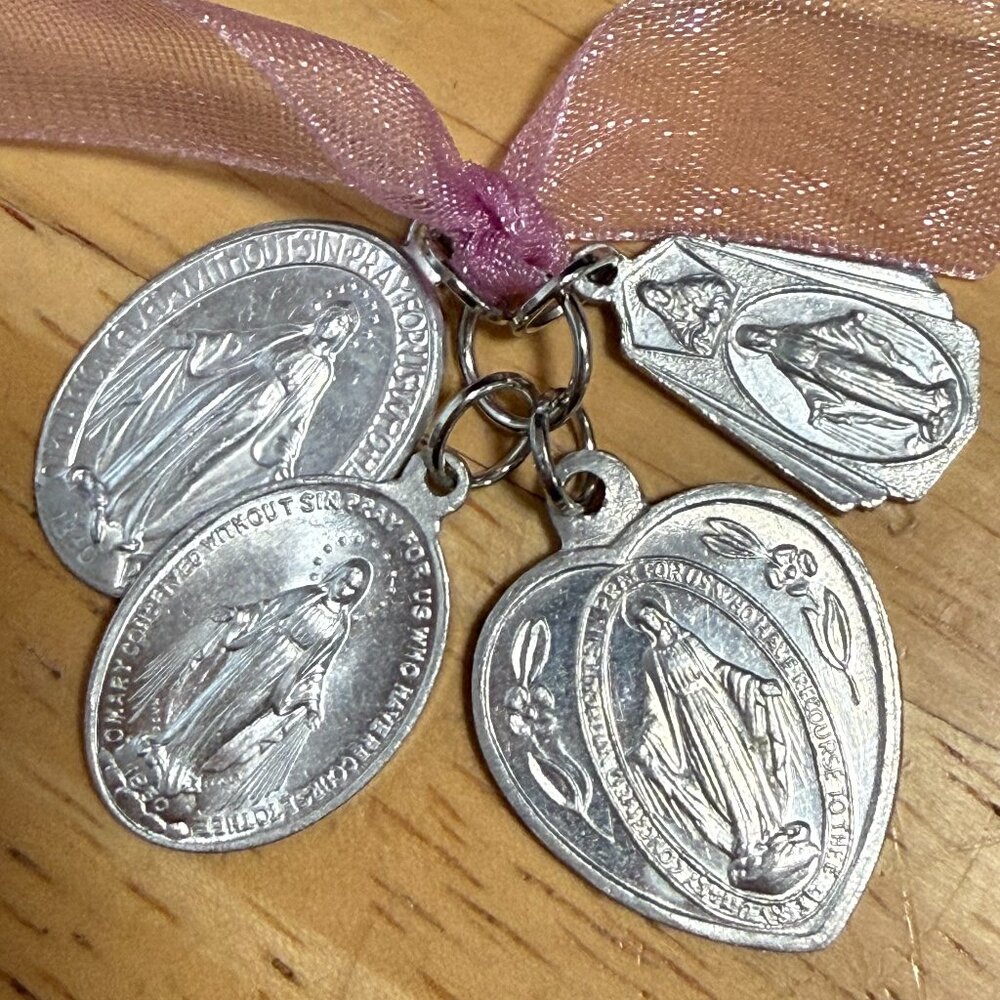 Lot Vintage Set Virgin Mary Miraculous Religious Medal Pendants from Italy